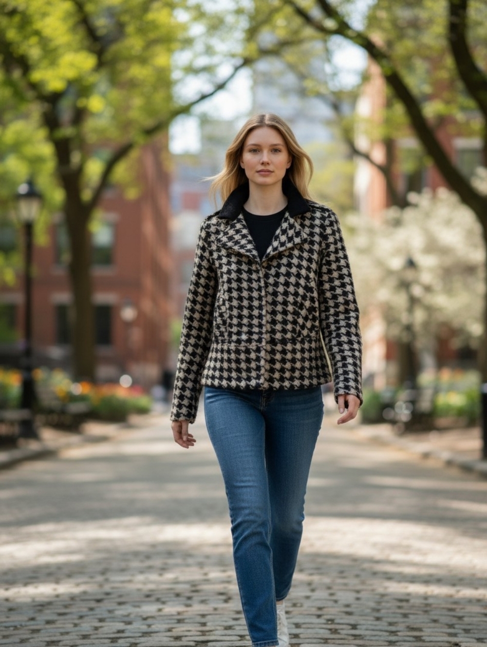 Banana Republic Sz XS Houndstooth Moto Jacket Preppy Old Money Tailored Coat